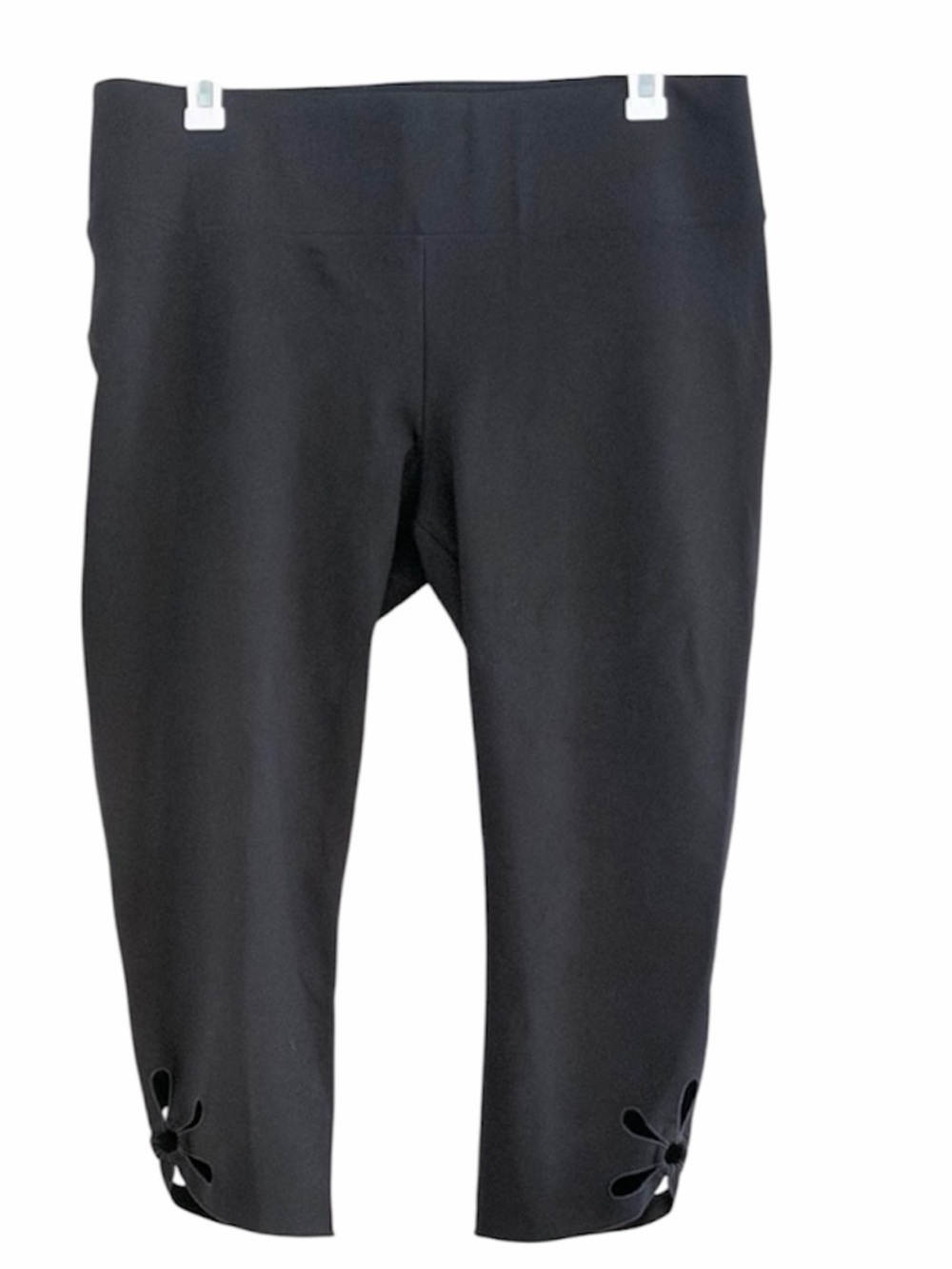 Luxe Slims Crop Pantacourt Black Capri Leggings with Hem Cutout Details Size XL
